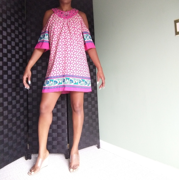 Alya Dresses & Skirts - Women's Francesca pink beaded printed dress